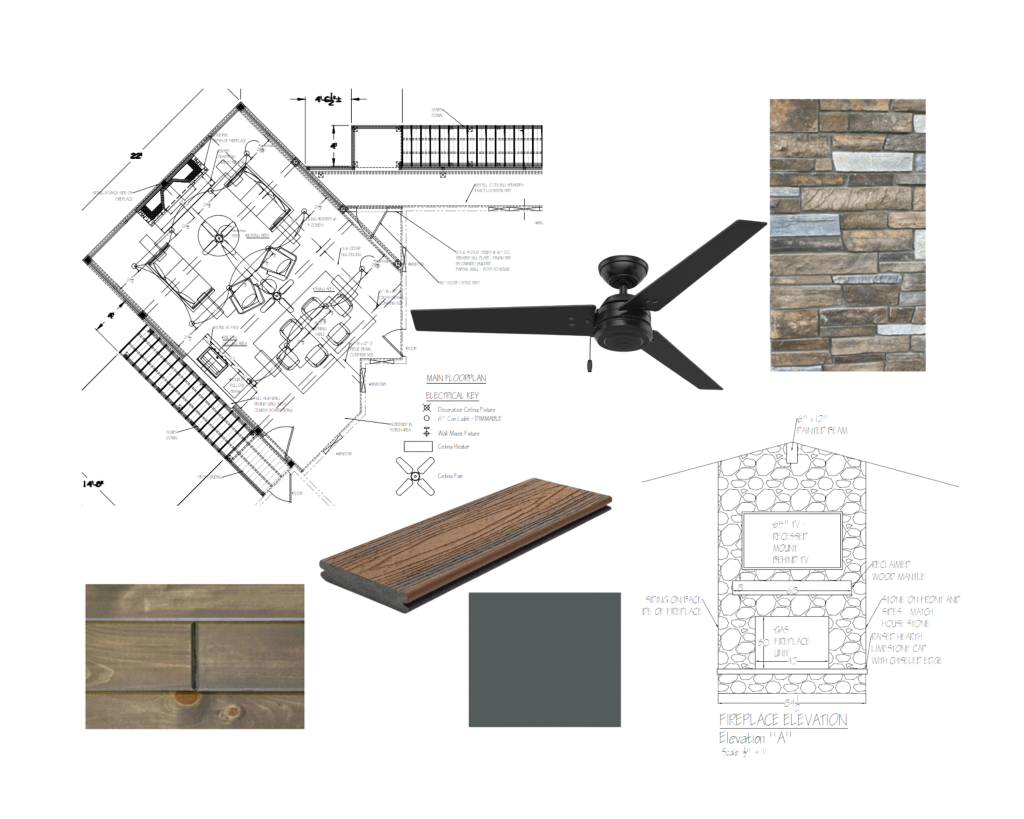 Design plans for covered deck with fireplace in West Michigan
