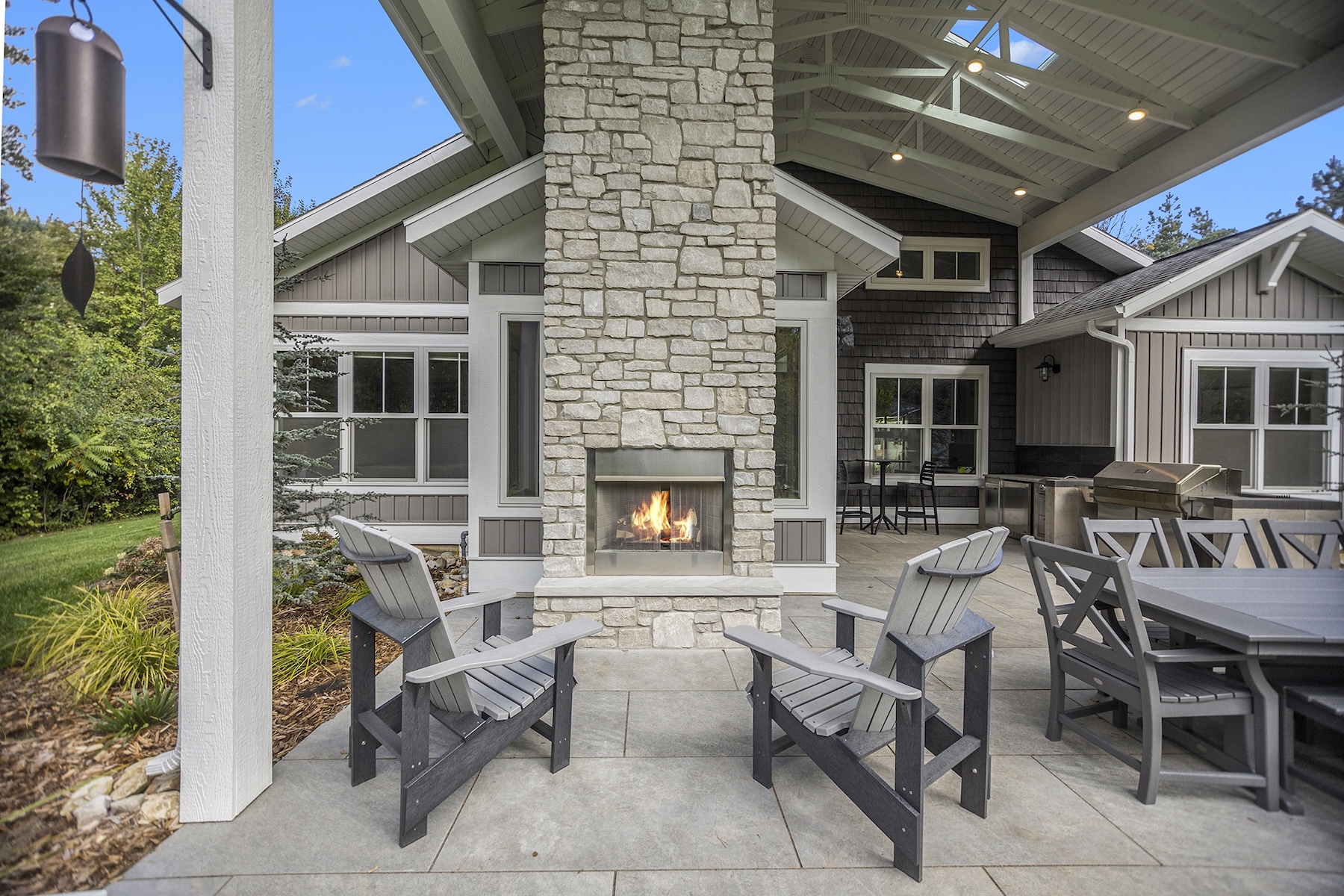 Outdoor fireplace and gathering space